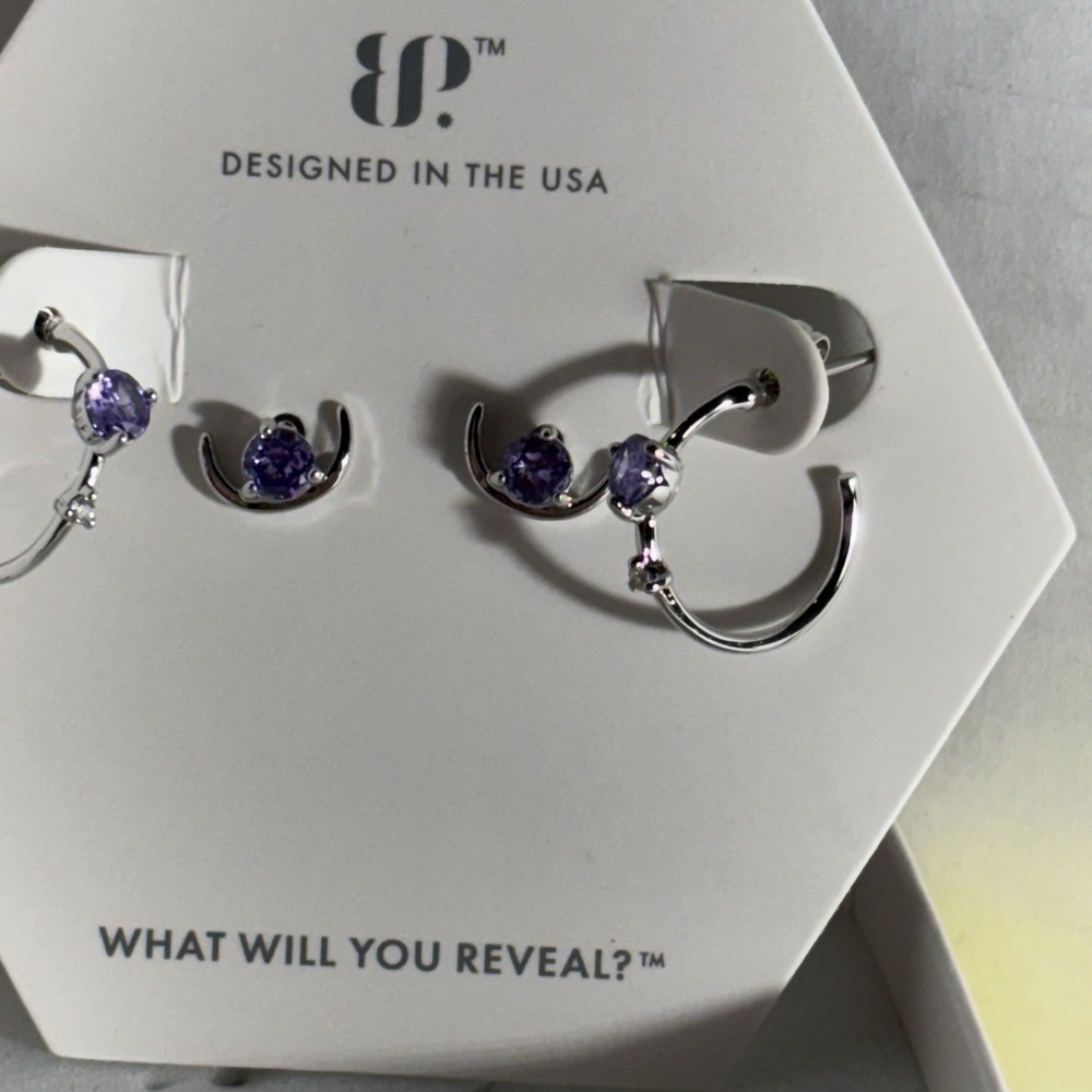BP Earrings "I'm‎ Speechless" RBP6572 Violet CZ Rhodium Plated